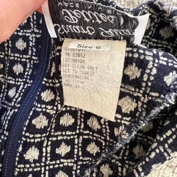 Vintage 90s Stuart Alan Boho Split Hem Geometric Floral Henley Button Dress P6 - Picture 9 of 13